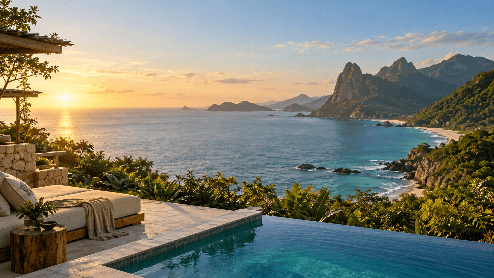 Paisagem tropical apresentada em uma composição editorial da Aurohub